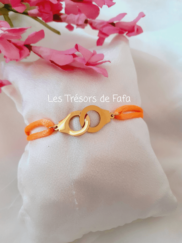 Bracelet menotte cordon orange fluo